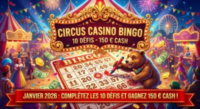 Circus Casino Bingo : complétez 10 défis et remportez 150 € cash en janvier 2026 - logo